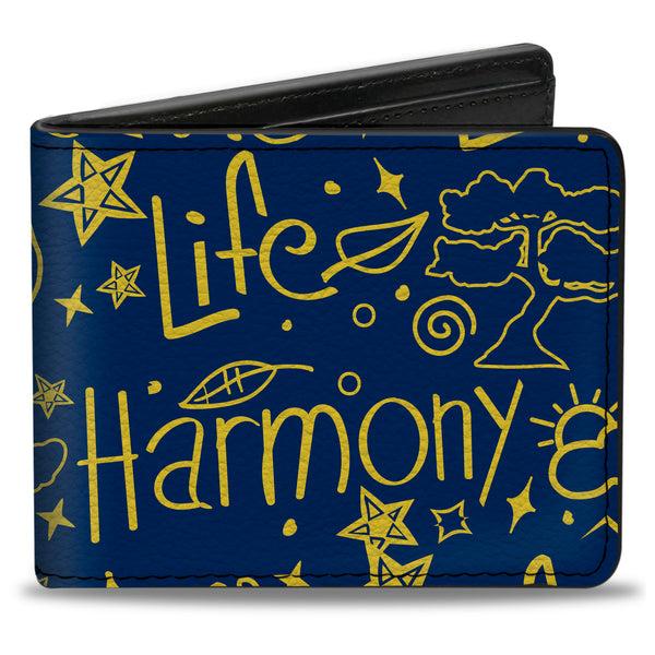 Buckle-Down Bi-Fold Wallet - HARMONY BALANCE LIFE Icons Collage Blue/Yellow
