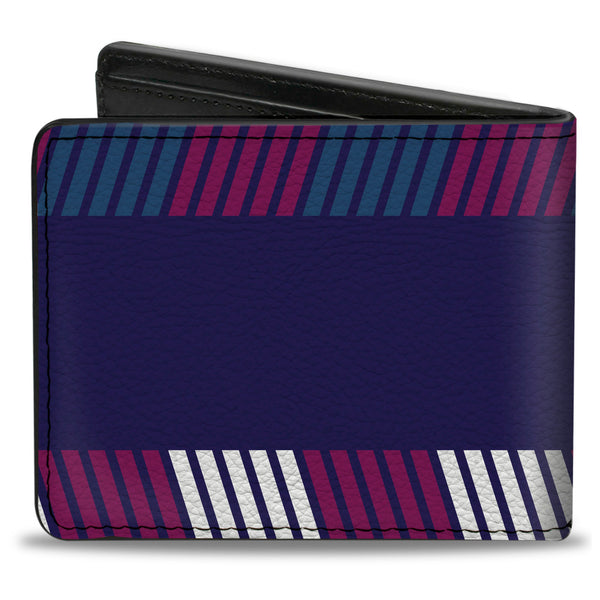 Buckle-Down Bi-Fold Wallet - Hash Mark Stripe Navy Turquoise Fuchsia White