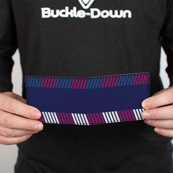 Buckle-Down Bi-Fold Wallet - Hash Mark Stripe Navy Turquoise Fuchsia White