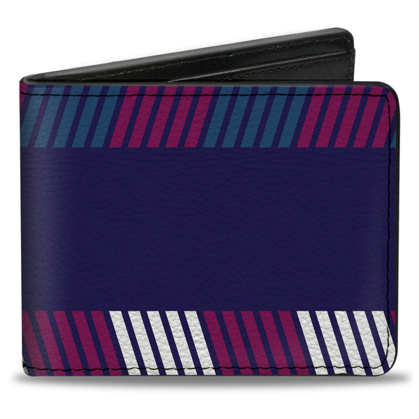Buckle-Down Bi-Fold Wallet - Hash Mark Stripe Navy Turquoise Fuchsia White