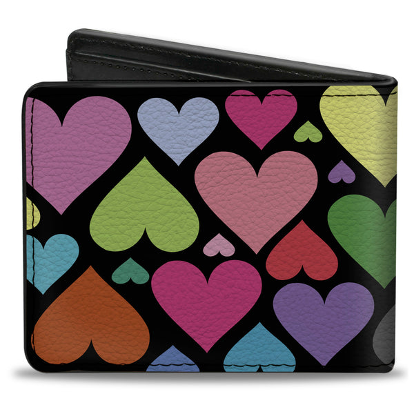 Buckle-Down Bi-Fold Wallet - Hearts Black Multi Color