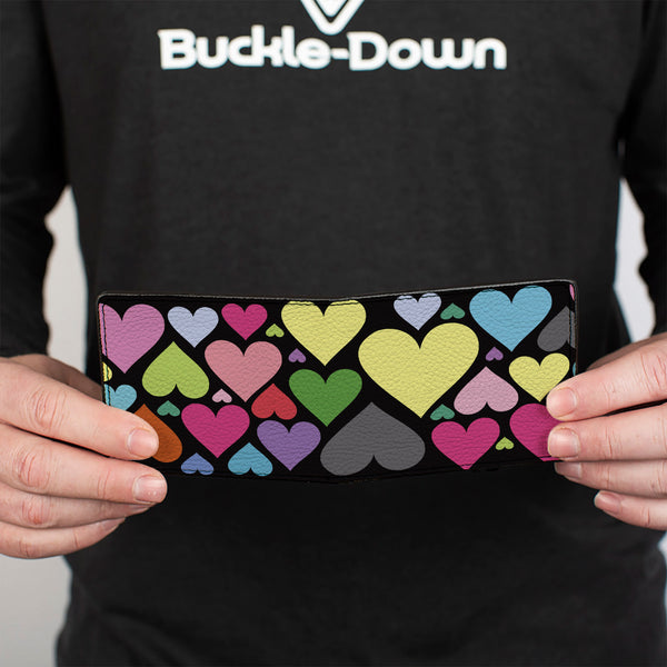 Buckle-Down Bi-Fold Wallet - Hearts Black Multi Color