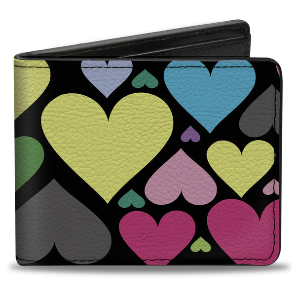Buckle-Down Bi-Fold Wallet - Hearts Black Multi Color