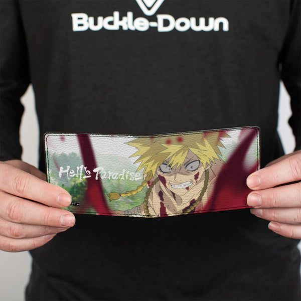 Buckle-Down Bi-Fold Wallet - HELL'S PARADISE Aza Chobei Fighting Pose And Title Logo