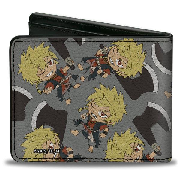Buckle-Down Bi-Fold Wallet - Hell's Paradise Chibi Aza Chobei Axe Poses Scattered Gray