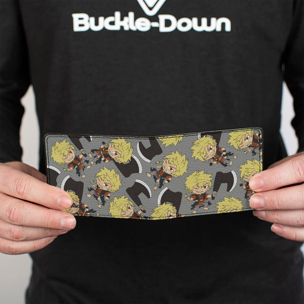Buckle-Down Bi-Fold Wallet - Hell's Paradise Chibi Aza Chobei Axe Poses Scattered Gray