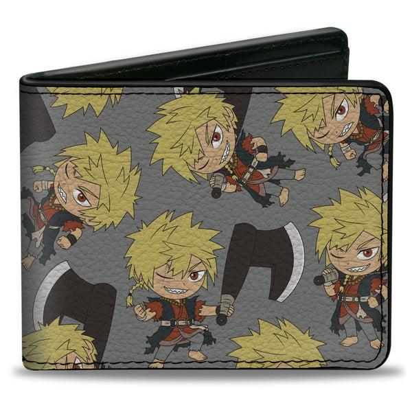 Buckle-Down Bi-Fold Wallet - Hell's Paradise Chibi Aza Chobei Axe Poses Scattered Gray