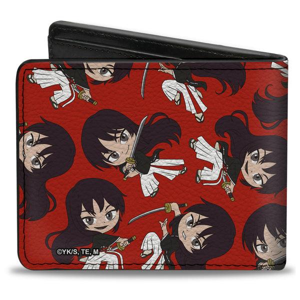 Buckle-Down Bi-Fold Wallet - Hell's Paradise Chibi Aza Toma Sword Poses Scattered Red