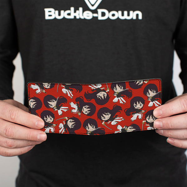 Buckle-Down Bi-Fold Wallet - Hell's Paradise Chibi Aza Toma Sword Poses Scattered Red