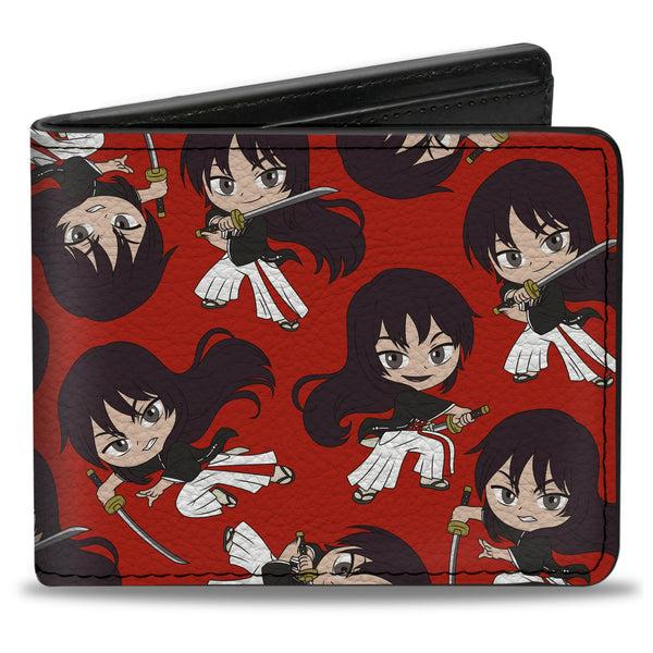 Buckle-Down Bi-Fold Wallet - Hell's Paradise Chibi Aza Toma Sword Poses Scattered Red