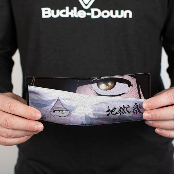 Buckle-Down Bi-Fold Wallet - Hell's Paradise Gabimaru And Sagiri Eyes And Title Logo Black
