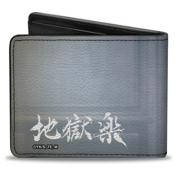 Buckle-Down Bi-Fold Wallet - Hell's Paradise Kanji Title Logo And Gabimaru Shadow Pose White