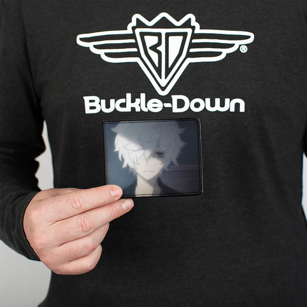 Buckle-Down Bi-Fold Wallet - Hell's Paradise Kanji Title Logo And Gabimaru Shadow Pose White