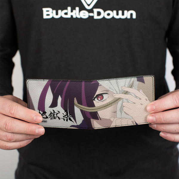 Buckle-Down Bi-Fold Wallet - Hell's Paradise Yuzuriha Close-Up Pose And Title Logo Black