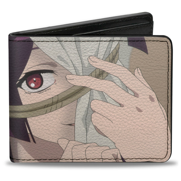 Buckle-Down Bi-Fold Wallet - Hell's Paradise Yuzuriha Close-Up Pose and Title Logo Black