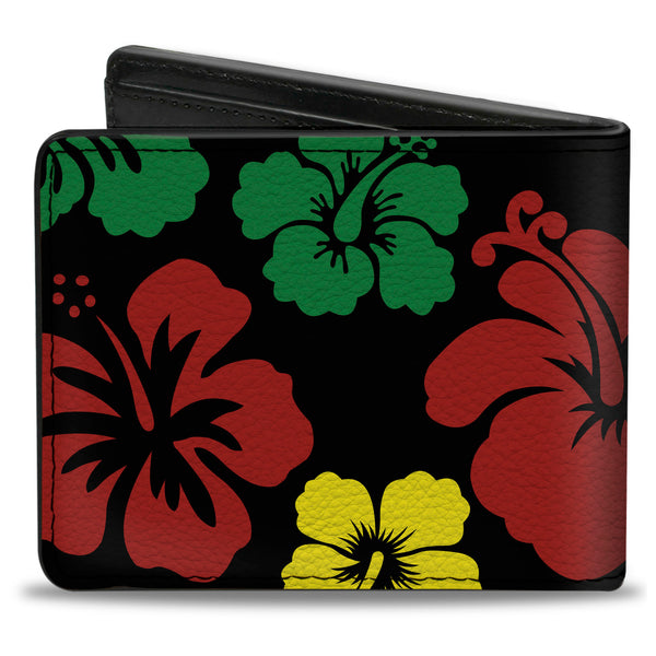 Buckle-Down Bi-Fold Wallet - Hibiscus CLOSE-UP Black Green Yellow Red
