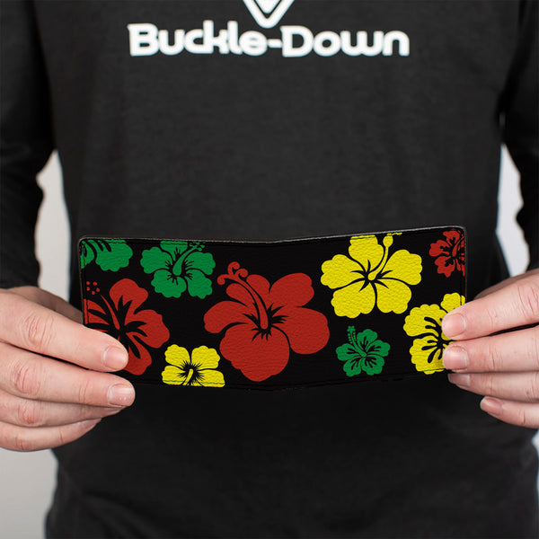 Buckle-Down Bi-Fold Wallet - Hibiscus CLOSE-UP Black Green Yellow Red