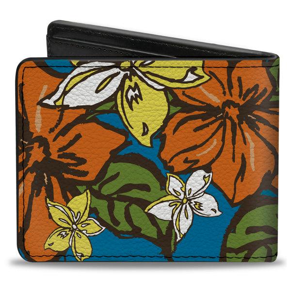 Buckle-Down Bi-Fold Wallet - Hibiscus Collage Blue Orange Yellow