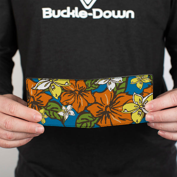 Buckle-Down Bi-Fold Wallet - Hibiscus Collage Blue Orange Yellow