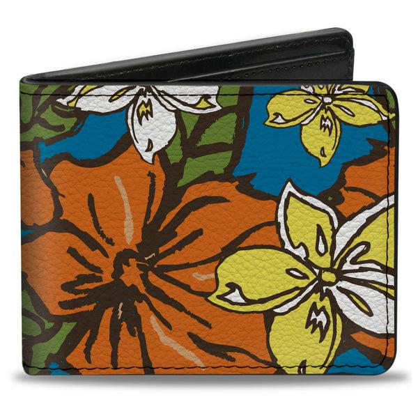 Buckle-Down Bi-Fold Wallet - Hibiscus Collage Blue Orange Yellow