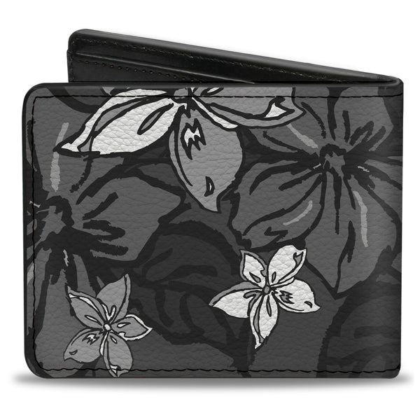 Buckle-Down Bi-Fold Wallet - Hibiscus Collage Gray Shades