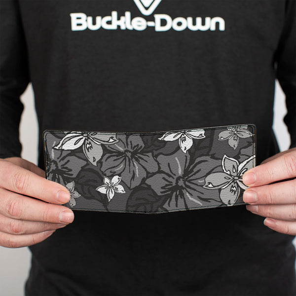 Buckle-Down Bi-Fold Wallet - Hibiscus Collage Gray Shades