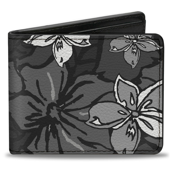 Buckle-Down Bi-Fold Wallet - Hibiscus Collage Gray Shades