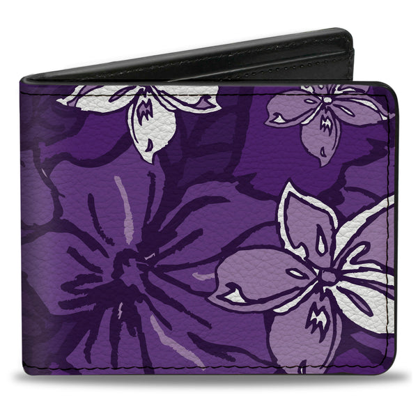 Buckle-Down Bi-Fold Wallet - Hibiscus Collage Purple Shades