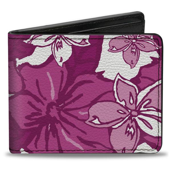Buckle-Down Bi-Fold Wallet - Hibiscus Collage White Pinks