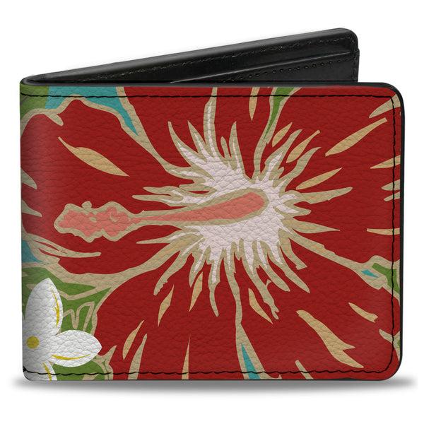 Buckle-Down Bi-Fold Wallet - Hibiscus & Plumerias Turquoise Green Red White