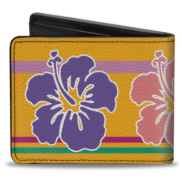 Buckle-Down Bi-Fold Wallet - Hibiscus W Stripes Gold Multi Pastel