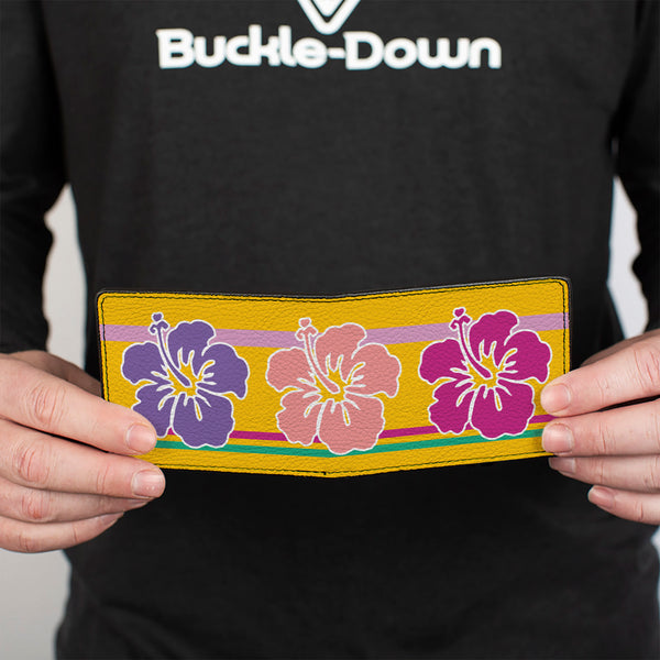 Buckle-Down Bi-Fold Wallet - Hibiscus W Stripes Gold Multi Pastel
