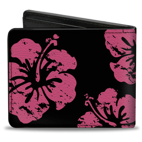 Buckle-Down Bi-Fold Wallet - Hibiscus Weathered Black Pink