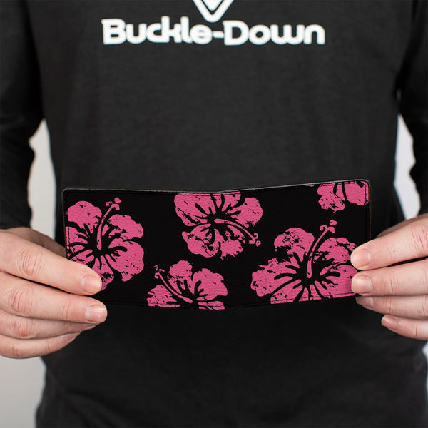 Buckle-Down Bi-Fold Wallet - Hibiscus Weathered Black Pink
