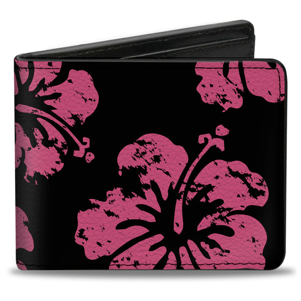 Buckle-Down Bi-Fold Wallet - Hibiscus Weathered Black Pink