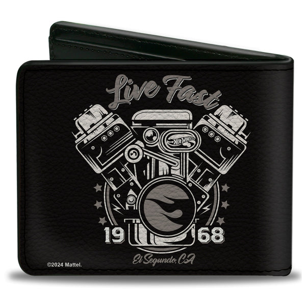Buckle-Down Bi-Fold Wallet - Hot Wheels LIVE FAST 1968 Engine Pistons Black/Grays