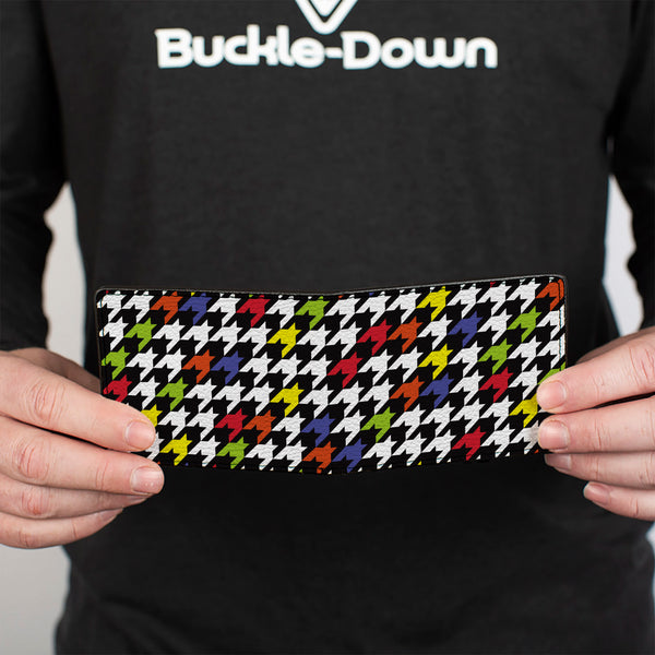 Buckle-Down Bi-Fold Wallet - Houndstooth Black White Multi Neon