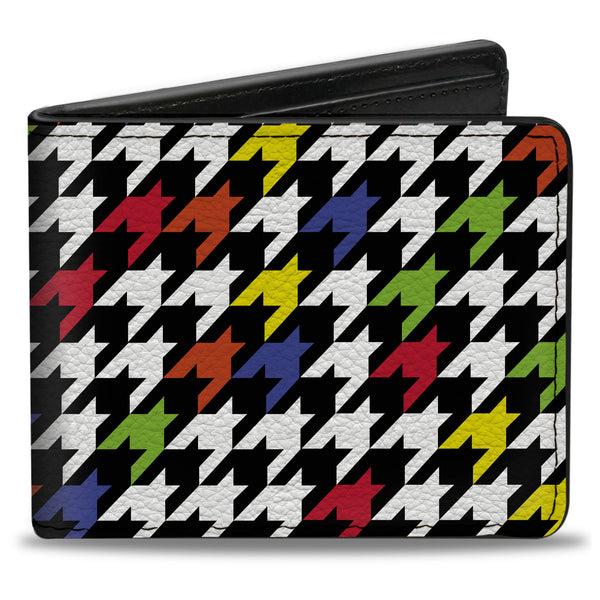 Buckle-Down Bi-Fold Wallet - Houndstooth Black White Multi Neon
