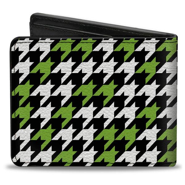 Buckle-Down Bi-Fold Wallet - Houndstooth Black White Neon Green