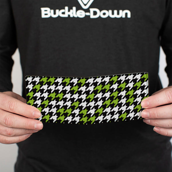 Buckle-Down Bi-Fold Wallet - Houndstooth Black White Neon Green