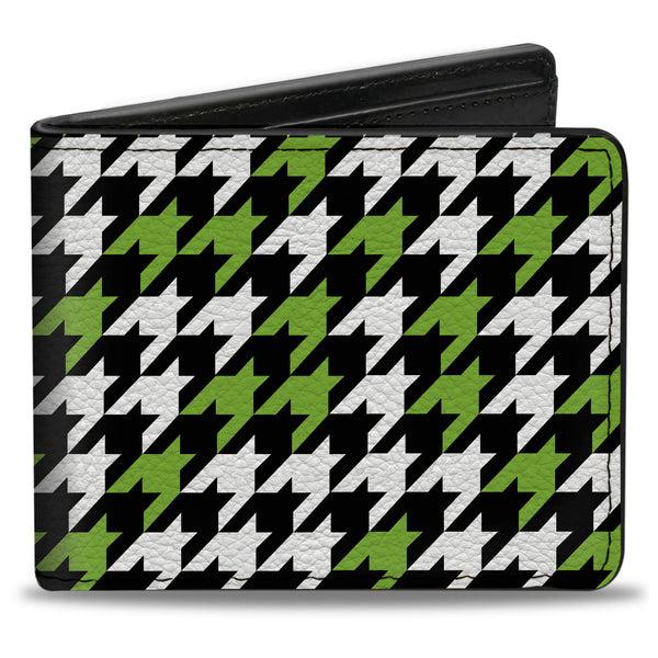 Buckle-Down Bi-Fold Wallet - Houndstooth Black White Neon Green