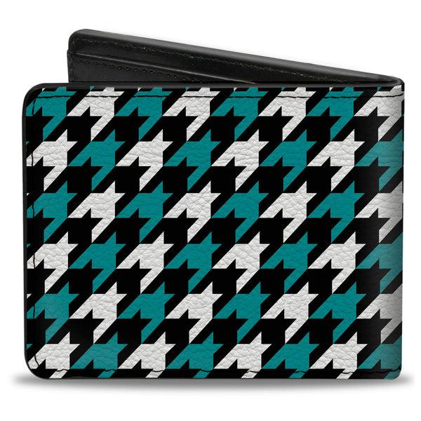 Buckle-Down Bi-Fold Wallet - Houndstooth Black White Turquoise
