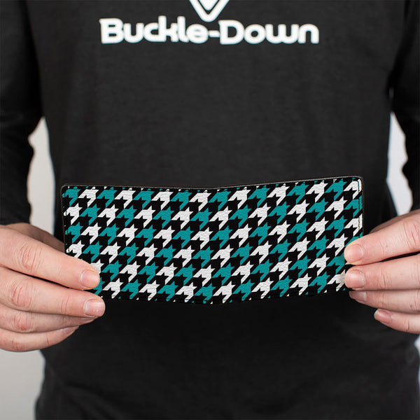 Buckle-Down Bi-Fold Wallet - Houndstooth Black White Turquoise