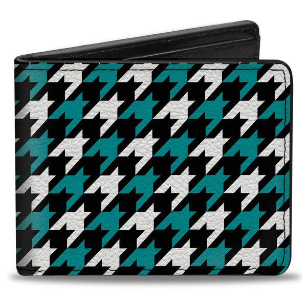 Buckle-Down Bi-Fold Wallet - Houndstooth Black White Turquoise