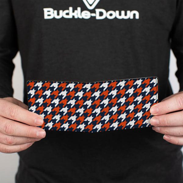 Buckle-Down Bi-Fold Wallet - Houndstooth Navy Orange White