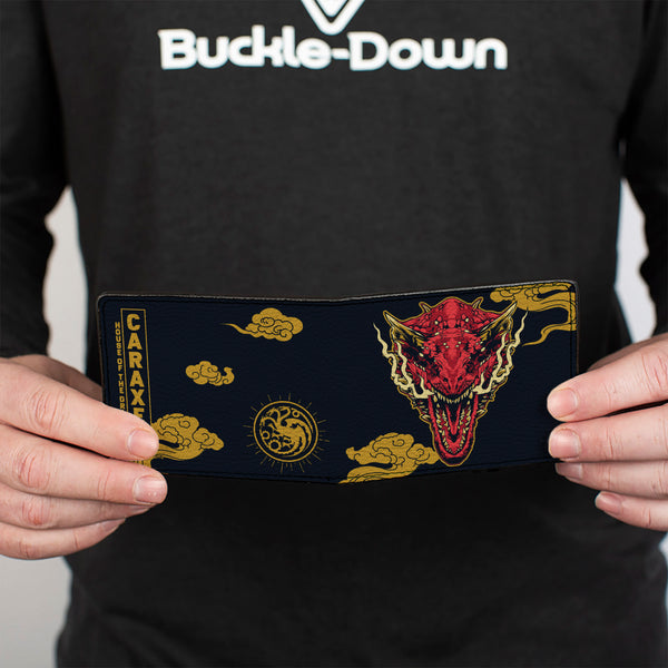 Buckle-Down Bi-Fold Wallet - HOUSE OF THE DRAGON CARAXES Breathing Fire Pose And Clouds Black/Yellow/Red