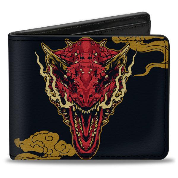 Buckle-Down Bi-Fold Wallet - HOUSE OF THE DRAGON CARAXES Breathing Fire Pose and Clouds Black/Yellow/Red
