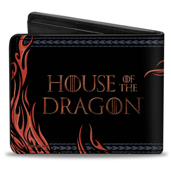 Buckle-Down Bi-Fold Wallet - HOUSE OF THE DRAGON Dragon Pose With Flames And Title Logo Black/Grays/Red