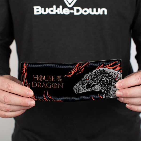 Buckle-Down Bi-Fold Wallet - HOUSE OF THE DRAGON Dragon Pose With Flames And Title Logo Black/Grays/Red