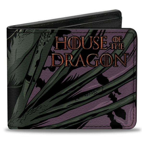 Buckle-Down Bi-Fold Wallet - HOUSE OF THE DRAGON Moondancer Pose and Title Logo Purple